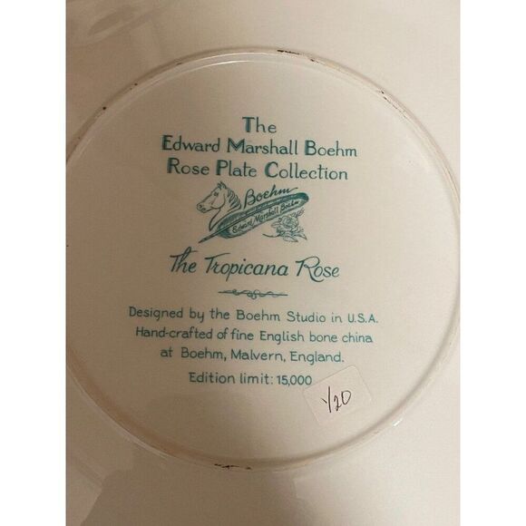 The Edward Marshall Boehm Roses of Excellence Collection The Tropicana Rose Plat - Picture 2 of 2